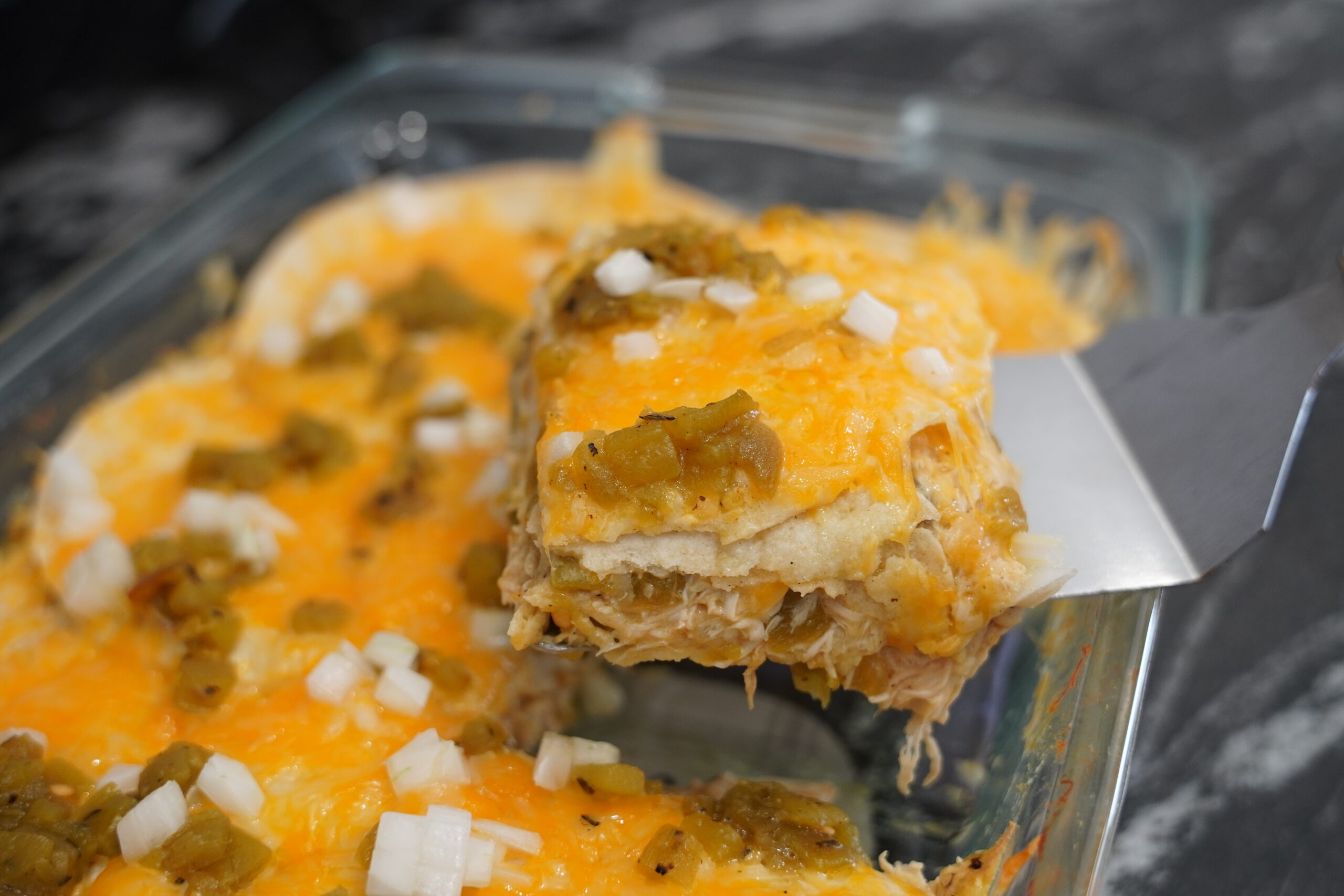 Green Chili Chicken Enchilada Casserole